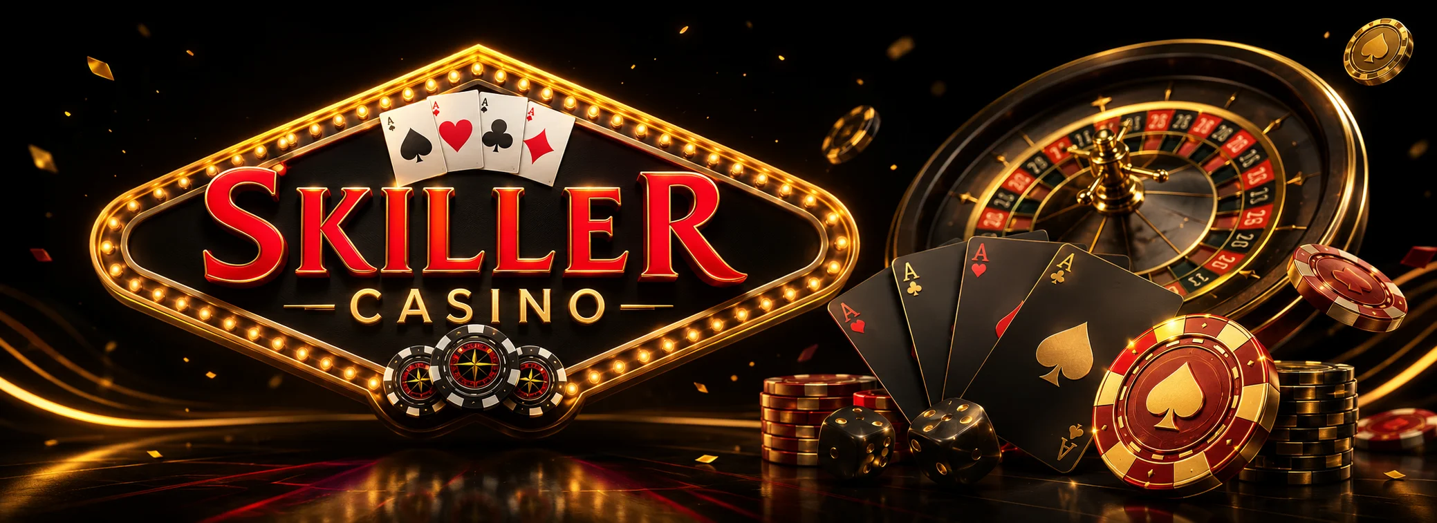 Insegna marquee di Skiller Casino con il bonus di benvenuto da 600 € e 150 giri gratis